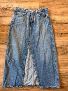 Mango Light Blue Denim Straight Maxi Skirt with Front Slit